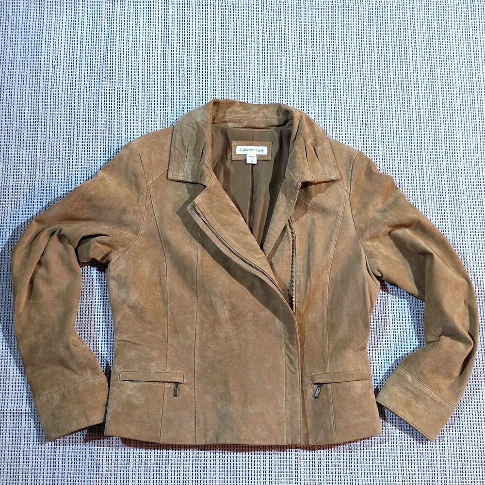 Coldwater Creek Tan Suede Leather Jacket Women's sz S (6-8) Vintage 90s Y2K Moto